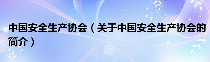 中國安全生產(chǎn)協(xié)會（關(guān)于中國安全生產(chǎn)協(xié)會的簡介）