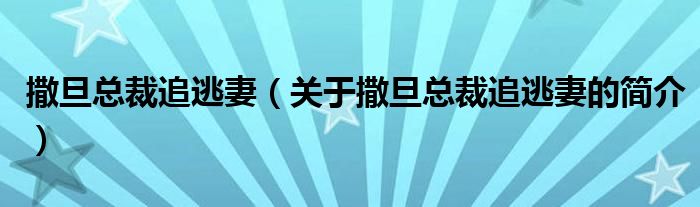 撒旦總裁追逃妻（關(guān)于撒旦總裁追逃妻的簡介）