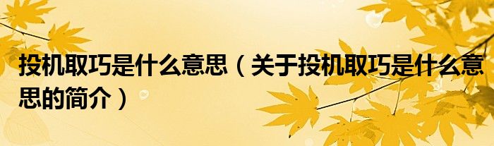 投機取巧是什么意思（關(guān)于投機取巧是什么意思的簡介）