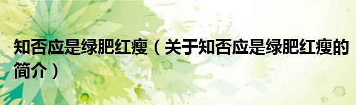 知否應(yīng)是綠肥紅瘦（關(guān)于知否應(yīng)是綠肥紅瘦的簡介）