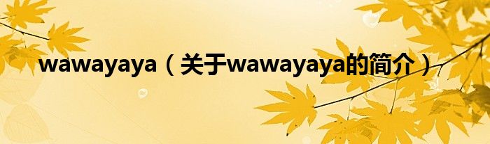 wawayaya（關于wawayaya的簡介）