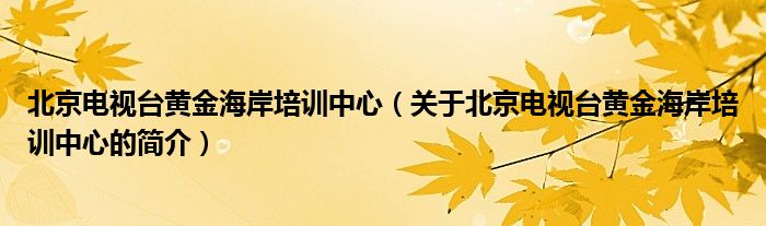 北京電視臺黃金海岸培訓中心（關于北京電視臺黃金海岸培訓中心的簡介）