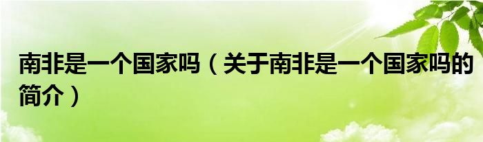 南非是一個國家嗎（關(guān)于南非是一個國家嗎的簡介）