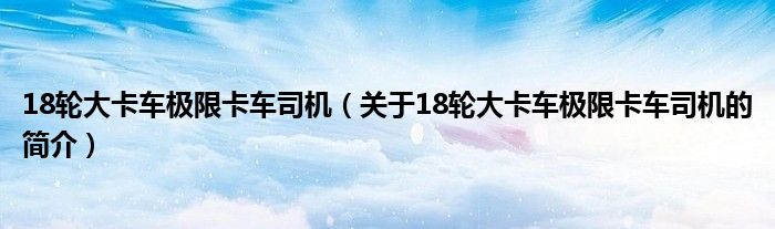 18輪大卡車極限卡車司機（關于18輪大卡車極限卡車司機的簡介）