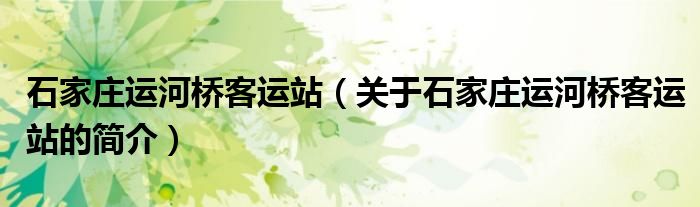 石家莊運河橋客運站（關(guān)于石家莊運河橋客運站的簡介）