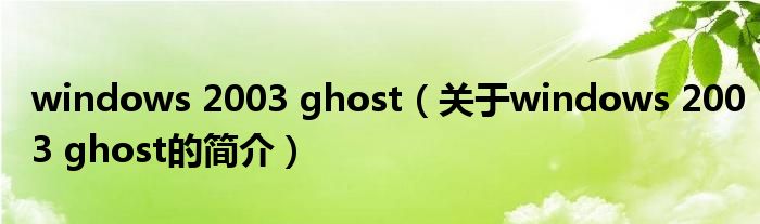 windows 2003 ghost（關于windows 2003 ghost的簡介）