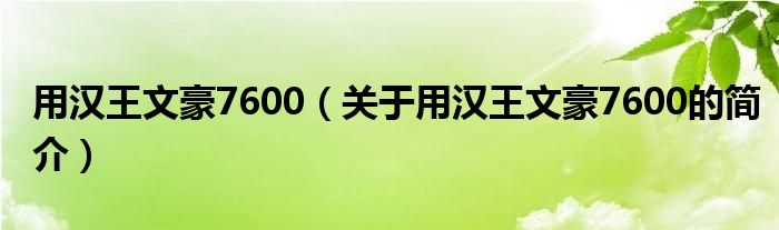 用漢王文豪7600（關(guān)于用漢王文豪7600的簡介）