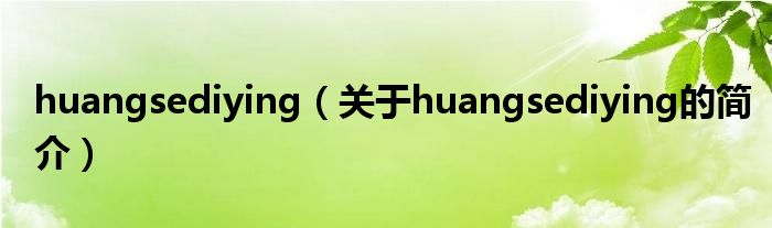 huangsediying（關(guān)于huangsediying的簡(jiǎn)介）