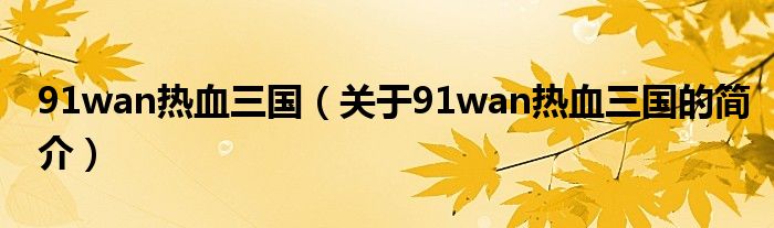 91wan熱血三國（關(guān)于91wan熱血三國的簡介）