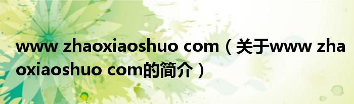 www zhaoxiaoshuo com（關(guān)于www zhaoxiaoshuo com的簡(jiǎn)介）