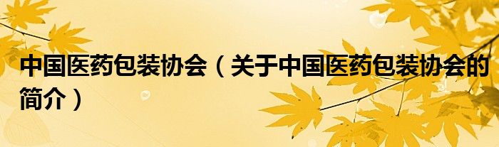 中國(guó)醫(yī)藥包裝協(xié)會(huì)（關(guān)于中國(guó)醫(yī)藥包裝協(xié)會(huì)的簡(jiǎn)介）