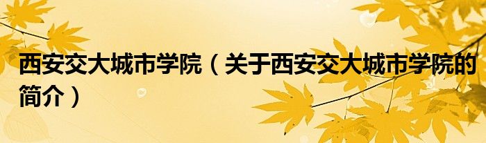 西安交大城市學院（關于西安交大城市學院的簡介）