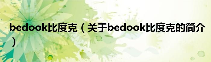 bedook比度克（關(guān)于bedook比度克的簡(jiǎn)介）