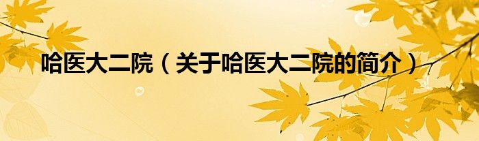 哈醫(yī)大二院（關(guān)于哈醫(yī)大二院的簡(jiǎn)介）