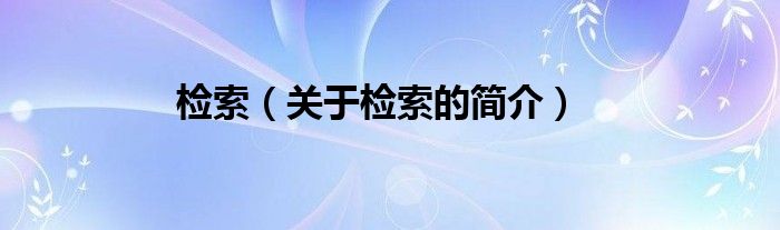 檢索（關(guān)于檢索的簡(jiǎn)介）