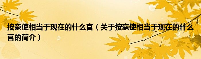 按察使相當(dāng)于現(xiàn)在的什么官（關(guān)于按察使相當(dāng)于現(xiàn)在的什么官的簡介）