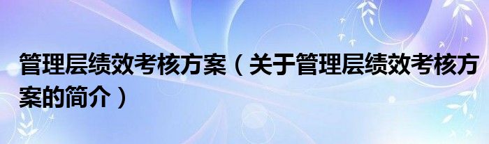 管理層績效考核方案（關(guān)于管理層績效考核方案的簡介）