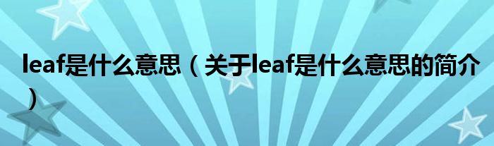 leaf是什么意思（關(guān)于leaf是什么意思的簡介）