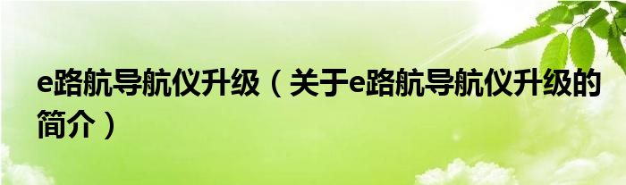 e路航導(dǎo)航儀升級（關(guān)于e路航導(dǎo)航儀升級的簡介）