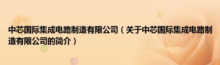 中芯國(guó)際集成電路制造有限公司（關(guān)于中芯國(guó)際集成電路制造有限公司的簡(jiǎn)介）