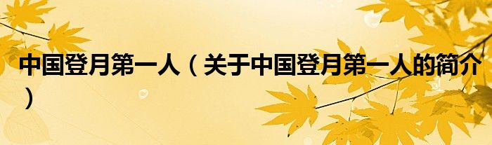 中國(guó)登月第一人（關(guān)于中國(guó)登月第一人的簡(jiǎn)介）