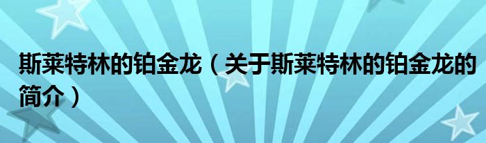 斯萊特林的鉑金龍（關(guān)于斯萊特林的鉑金龍的簡介）