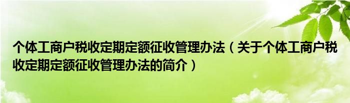 個體工商戶稅收定期定額征收管理辦法（關(guān)于個體工商戶稅收定期定額征收管理辦法的簡介）