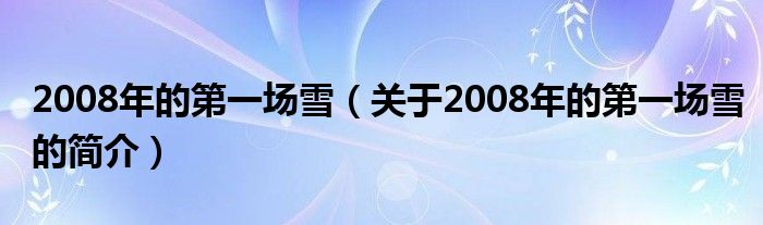 2008年的第一場雪（關(guān)于2008年的第一場雪的簡介）