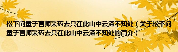 松下問童子言師采藥去只在此山中云深不知處（關于松下問童子言師采藥去只在此山中云深不知處的簡介）