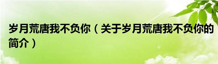 歲月荒唐我不負你（關于歲月荒唐我不負你的簡介）