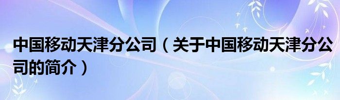 中國移動(dòng)天津分公司（關(guān)于中國移動(dòng)天津分公司的簡介）