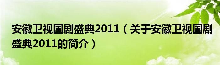 安徽衛(wèi)視國劇盛典2011（關(guān)于安徽衛(wèi)視國劇盛典2011的簡介）