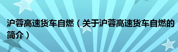 滬蓉高速貨車自燃（關于滬蓉高速貨車自燃的簡介）