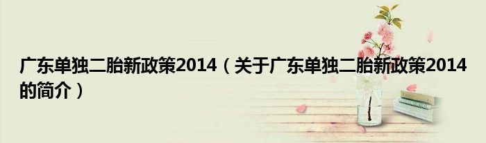 廣東單獨(dú)二胎新政策2014（關(guān)于廣東單獨(dú)二胎新政策2014的簡介）