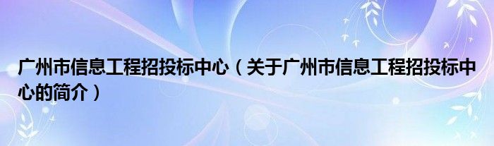 廣州市信息工程招投標中心（關(guān)于廣州市信息工程招投標中心的簡介）