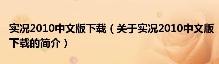 實況2010中文版下載（關(guān)于實況2010中文版下載的簡介）