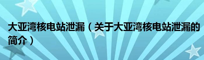 大亞灣核電站泄漏（關(guān)于大亞灣核電站泄漏的簡介）