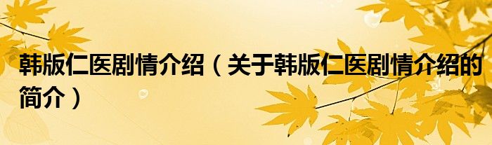 韓版仁醫(yī)劇情介紹（關(guān)于韓版仁醫(yī)劇情介紹的簡介）