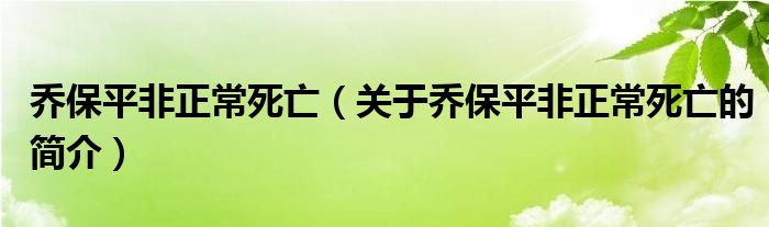 喬保平非正常死亡（關(guān)于喬保平非正常死亡的簡介）