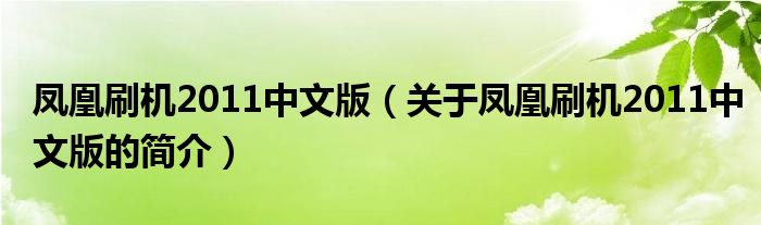 鳳凰刷機2011中文版（關(guān)于鳳凰刷機2011中文版的簡介）