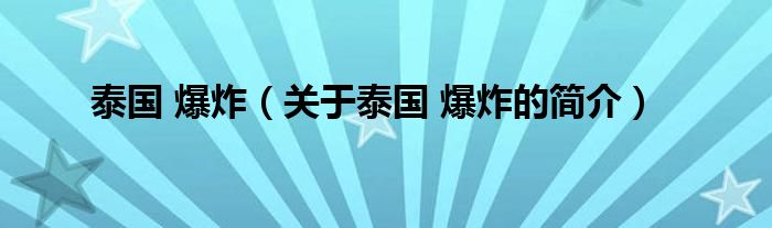 泰國 爆炸（關于泰國 爆炸的簡介）