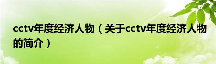 cctv年度經(jīng)濟(jì)人物（關(guān)于cctv年度經(jīng)濟(jì)人物的簡介）