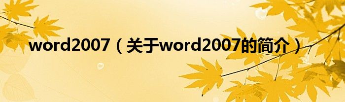 word2007（關于word2007的簡介）