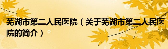 蕪湖市第二人民醫(yī)院（關(guān)于蕪湖市第二人民醫(yī)院的簡介）