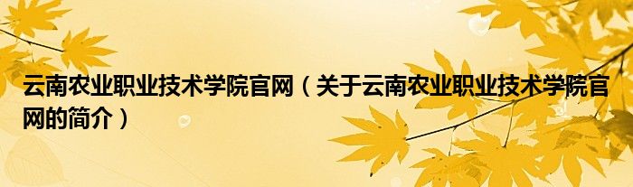 云南農業(yè)職業(yè)技術學院官網（關于云南農業(yè)職業(yè)技術學院官網的簡介）