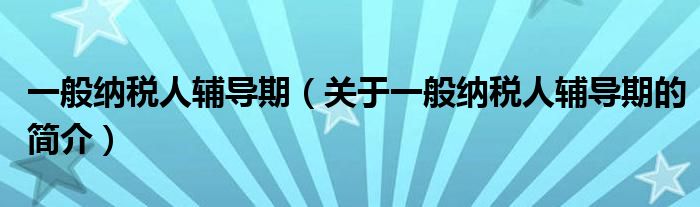 一般納稅人輔導(dǎo)期（關(guān)于一般納稅人輔導(dǎo)期的簡介）