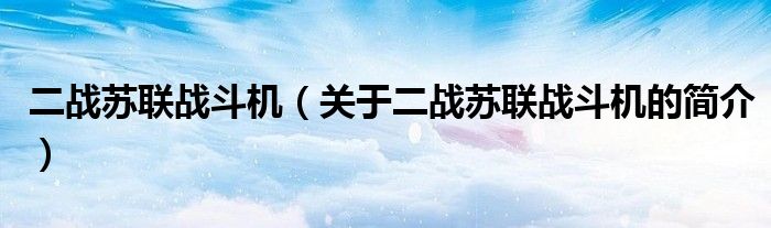 二戰(zhàn)蘇聯(lián)戰(zhàn)斗機（關于二戰(zhàn)蘇聯(lián)戰(zhàn)斗機的簡介）