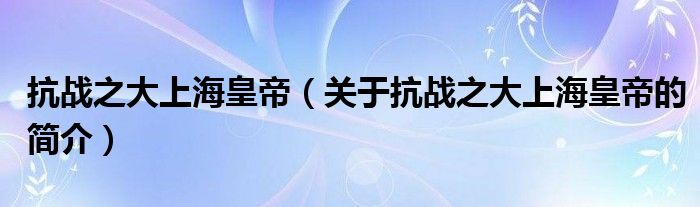 抗戰(zhàn)之大上海皇帝（關(guān)于抗戰(zhàn)之大上?；实鄣暮?jiǎn)介）