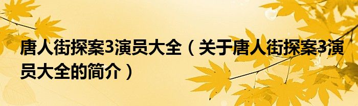 唐人街探案3演員大全（關于唐人街探案3演員大全的簡介）