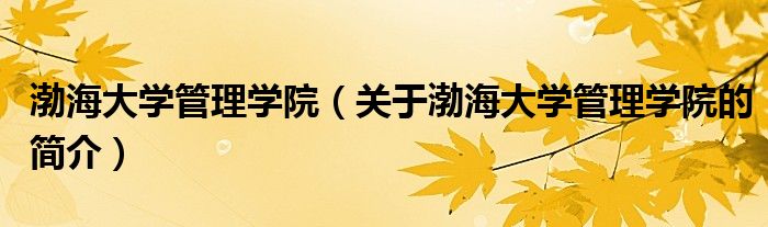 渤海大學管理學院（關(guān)于渤海大學管理學院的簡介）